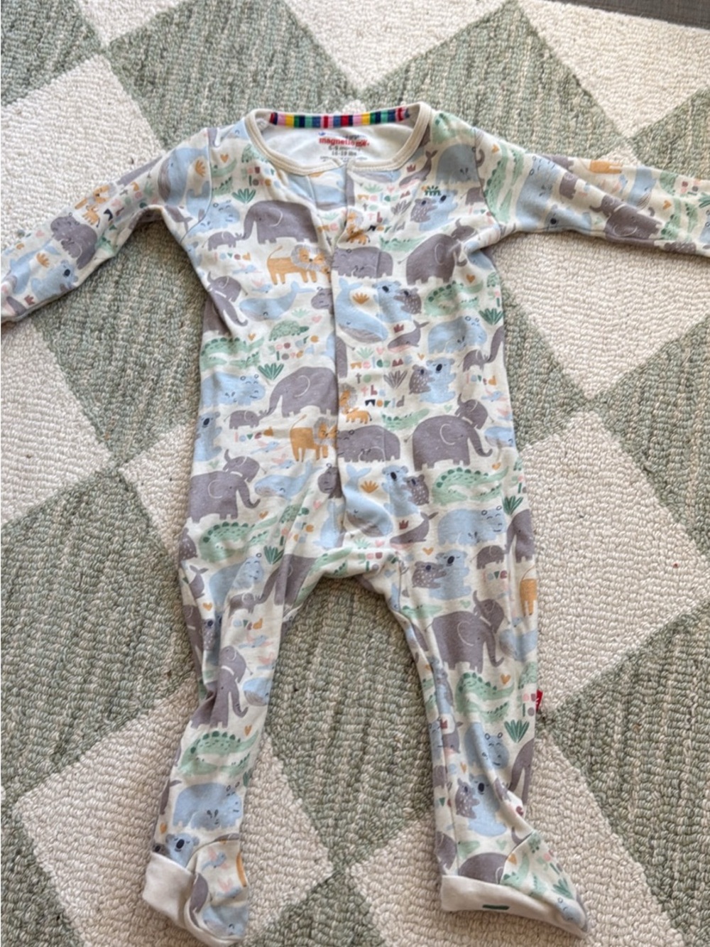 Magnetic Me Gray & Light Blue safari  Print organic cotton  Footie